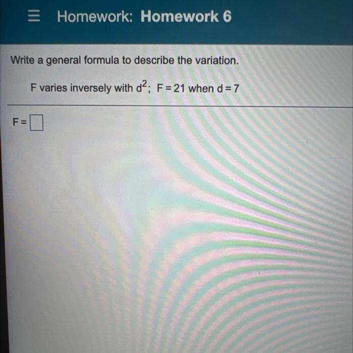 Write a general formula to describe the variation