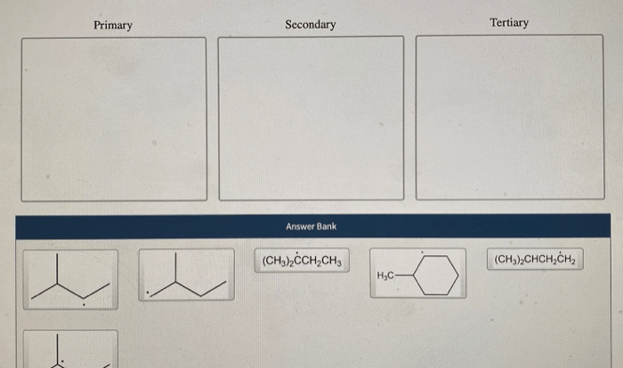 Classify the given radicals into the appropriate category